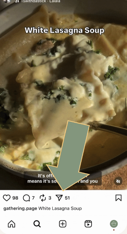 Instagram recipe post with share button highlighted