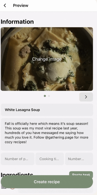RecipeMind preview screen showing extracted recipe